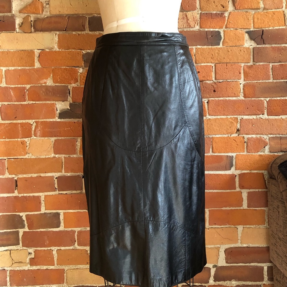 Black real Leather Midi Skirt